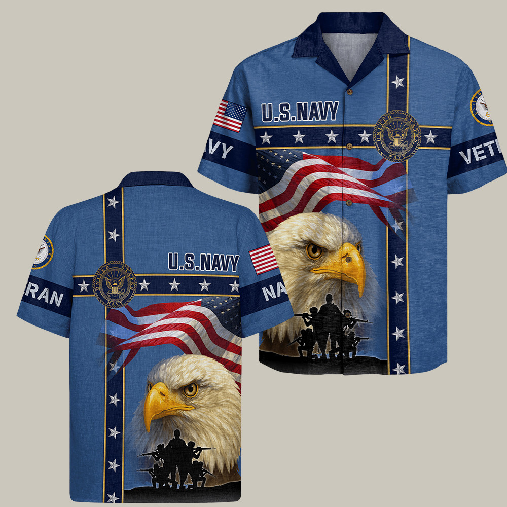 Eagle Us Navy 250th Anniversary Hawaiian Shirt American Flag Apparel Navy Gifts