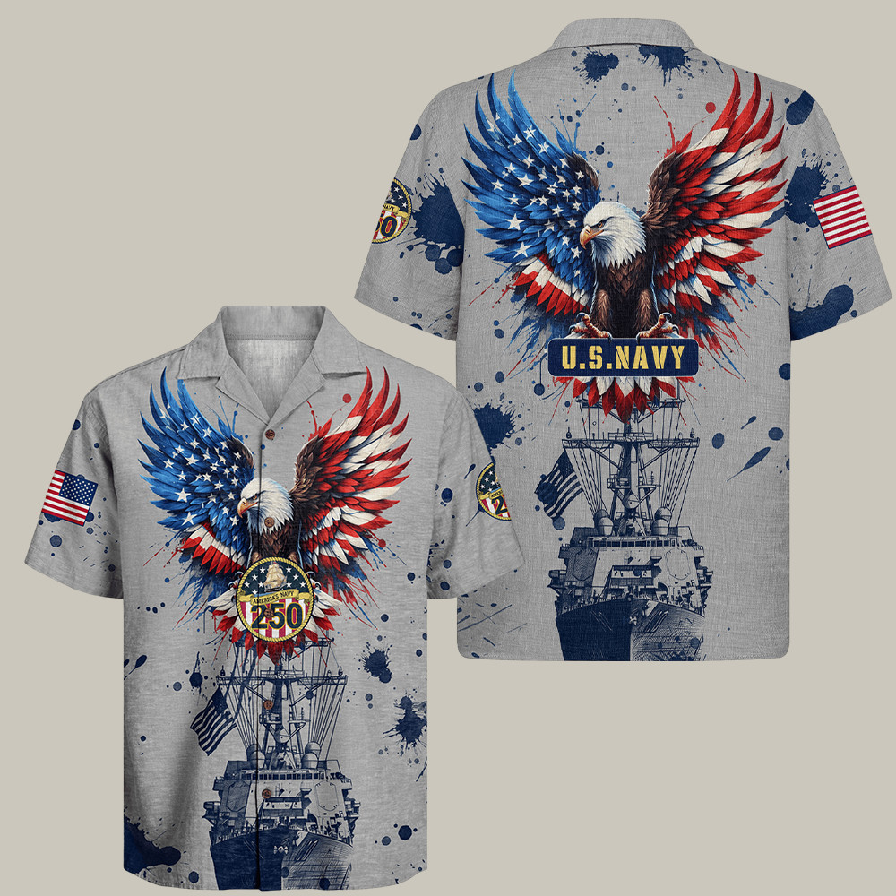 Eagle Us Navy 250th Anniversary Hawaiian Shirt Navy Clothing Gifts For Patriotic Men