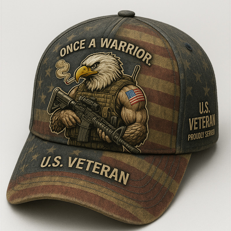 Eagle US Veteran Hat Once A Warrior Proudly Served Cap Gifts For Men