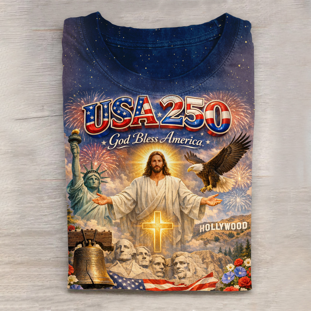 Eagle USA 250 God Bless America T-Shirt Jesus Christ Apparel Christian Themed Gift Ideas