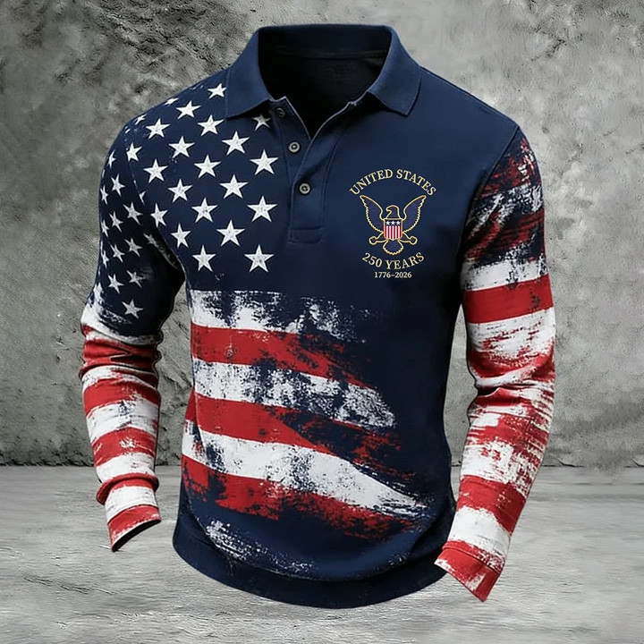 Eagle USA 250 Years 1776 2026 Polo Long Sleeve Shirt America's Birthday Apparel Gift Ideas