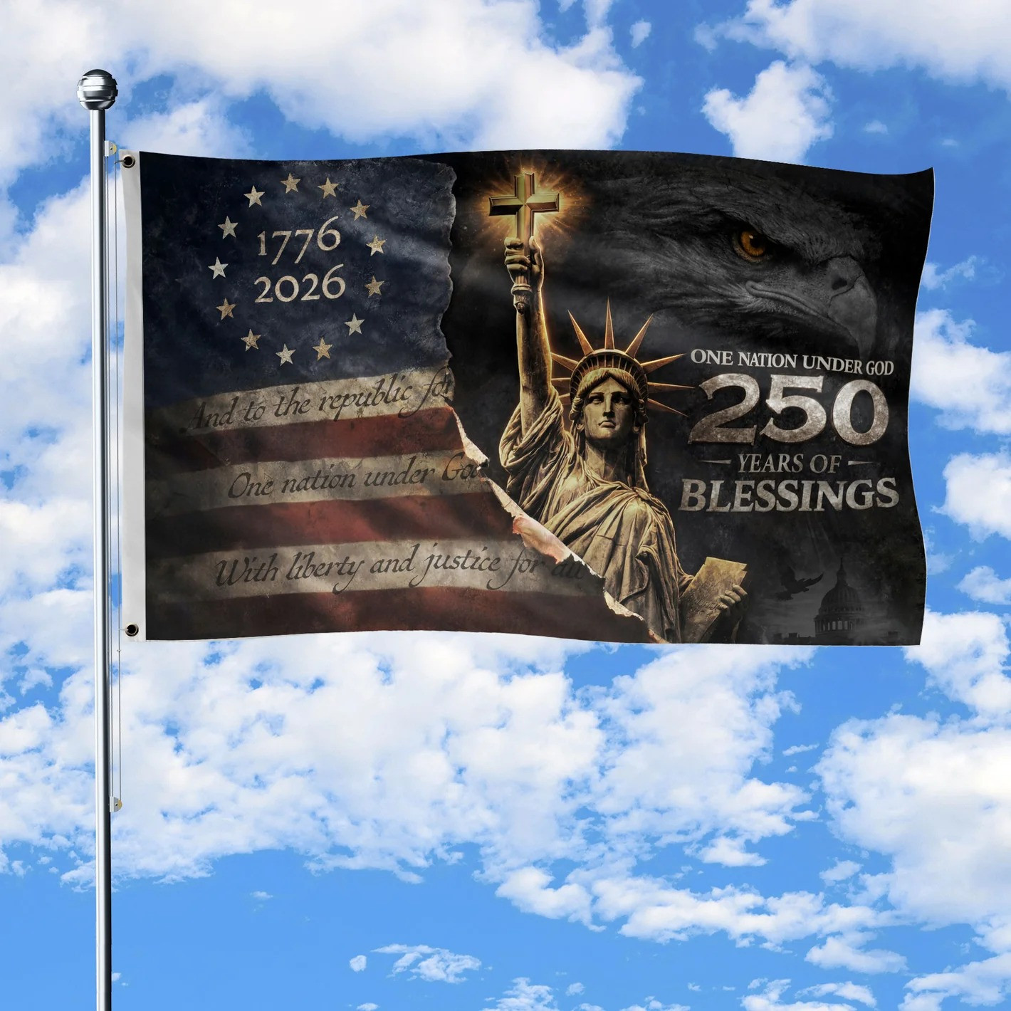 Eagle USA 250 Years Of Blessings Flag Outdoor 4Th Of July Decorations Gift For Patriots