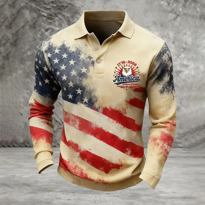 Eagle USA 250 Years Of Freedom 1776 2026 Polo Long Sleeve Shirt Fourth Of July Apparel Gifts