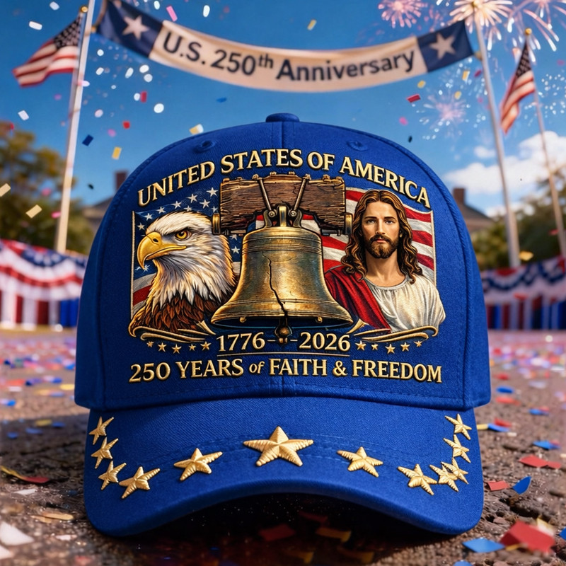 Eagle USA 250 Years Of Freedom Hat Jesus Liberty Bell Art America's 250th Birthday Cap