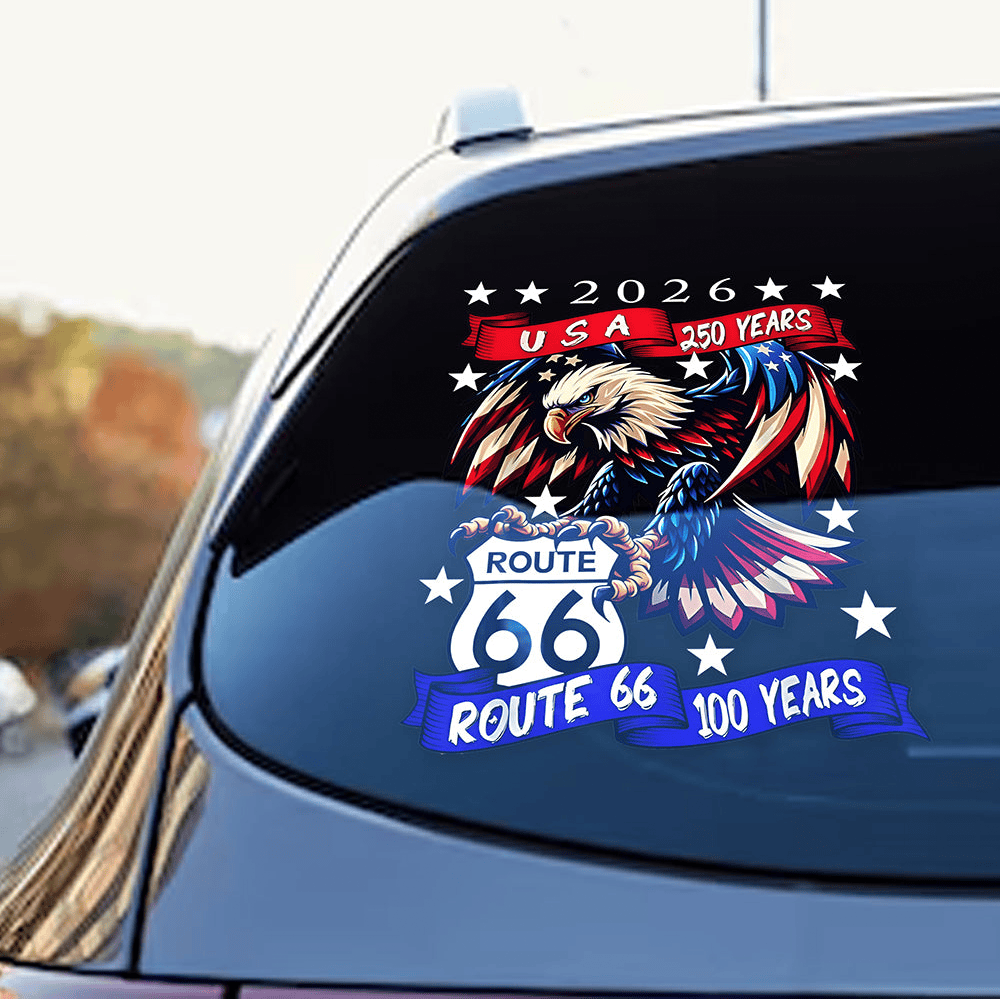 Eagle USA 250 Years Route 66 100 Years Car Window Decal Sticker Independence Day 2026 Decal