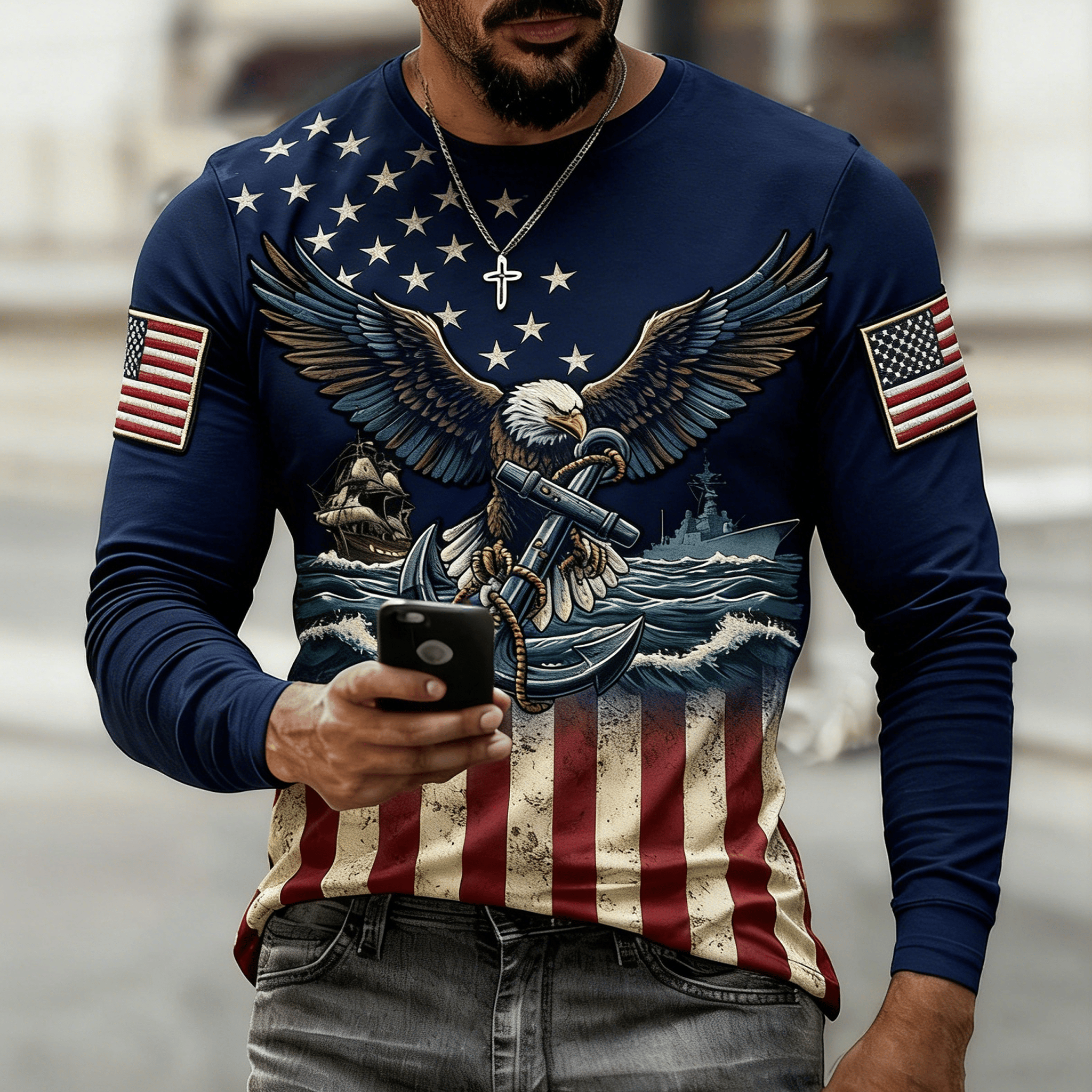 Eagle USA 250 Years Semiquincentennial Long Sleeve Shirt American Flag Apparel Gift For Patriots