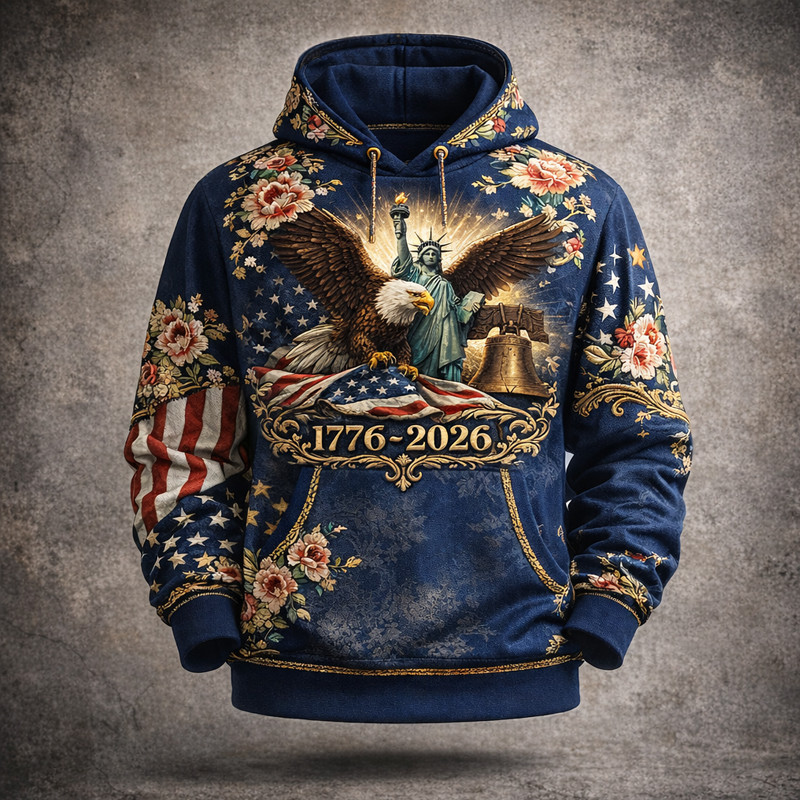 Eagle USA 250Th Anniversary 1776 2026 Floral Hoodie American Patriot Apparel Cool Patriotic Gift