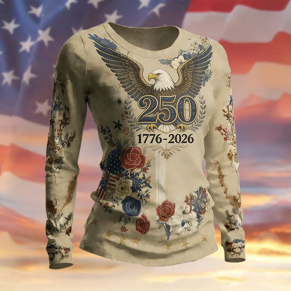 Eagle USA 250Th Anniversary 1776 2026 Floral Long Sleeve Shirt Patriotic Apparel 4Th Of July Gift