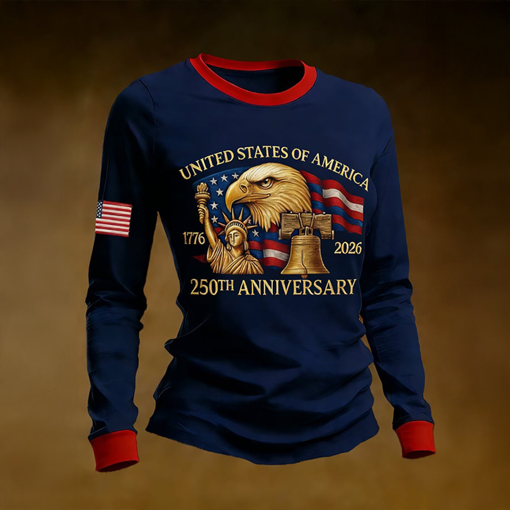 Eagle USA 250th Anniversary 1776 2026 Long Sleeve Shirt American Flag Apparel Patriotic Merch