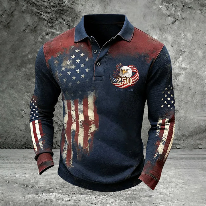 Eagle USA 250Th Anniversary 1776 2026 Polo Long Sleeve Shirt Fourth Of July Apparel