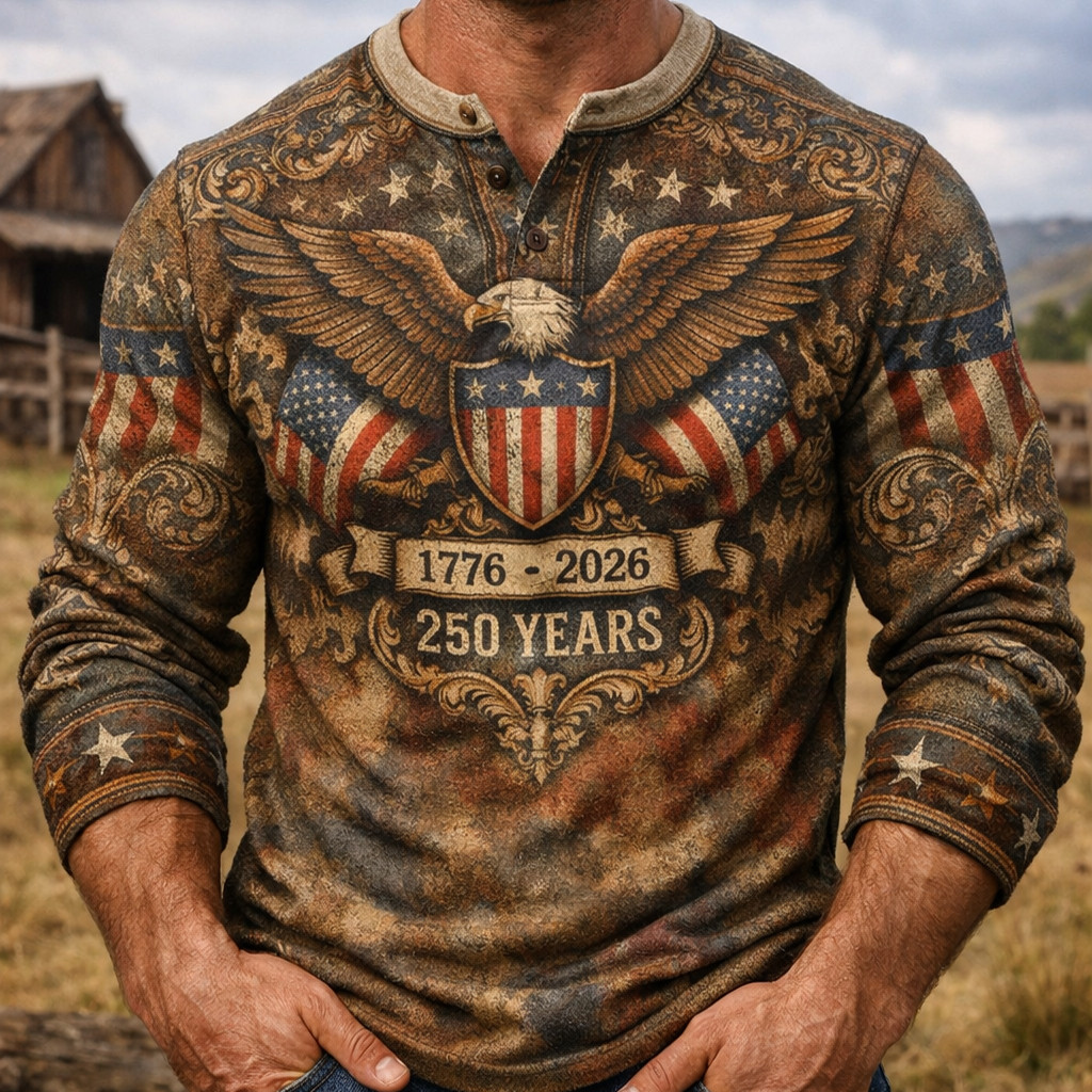 Eagle USA 250Th Anniversary 1776 2026 Vintage Button Long Sleeve Shirt Fourth Of July Apparel