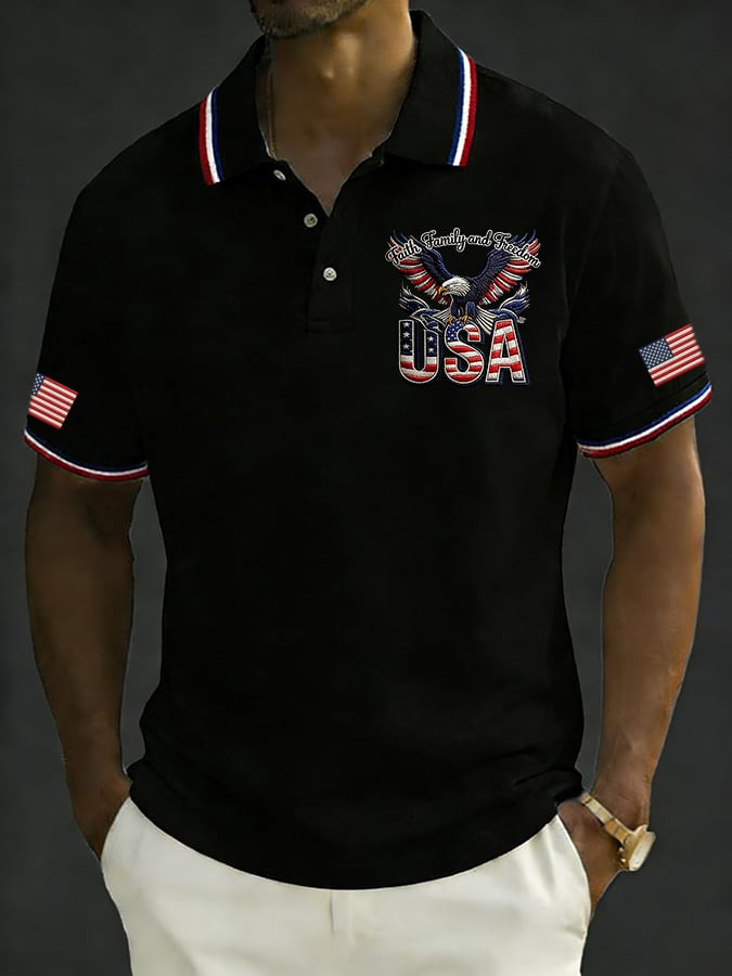 Eagle USA 250th Anniversary Polo Shirt Faith Family And Freedom Independence Day Apparel Eagle USA 250th Anniversary Polo Shirt Faith Family And Freedom Independence Day Apparel