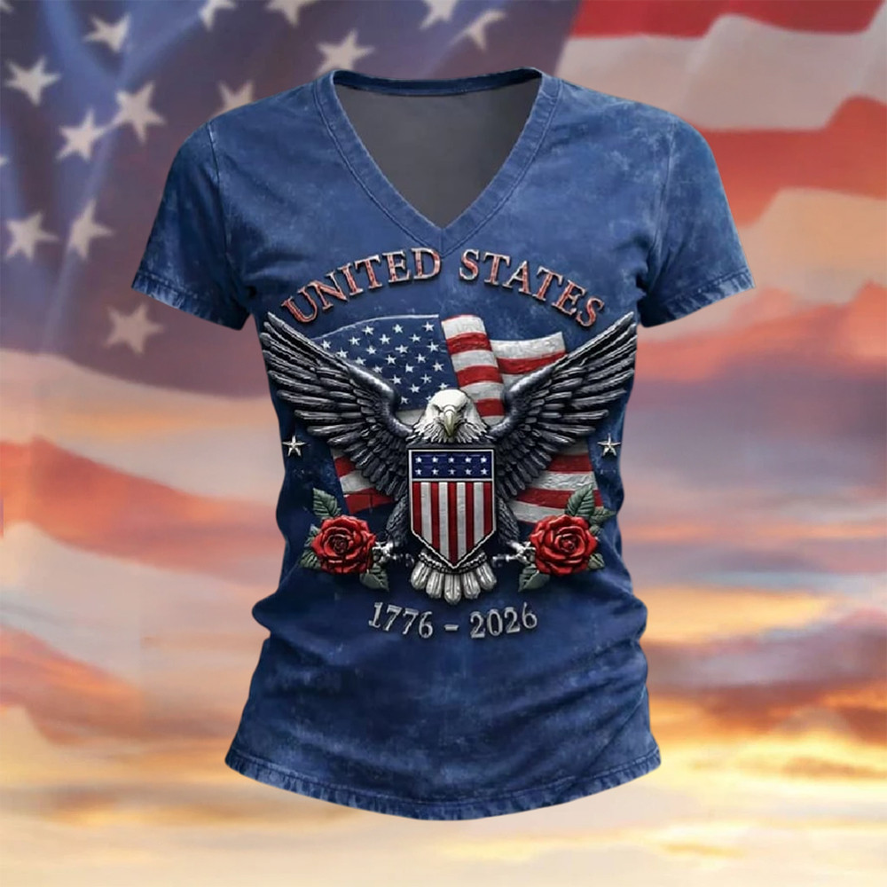 Eagle USA 250Th Birthday 1776 2026 V-Neck Shirt Fourth Of July Merch Patriotic Gift Idea