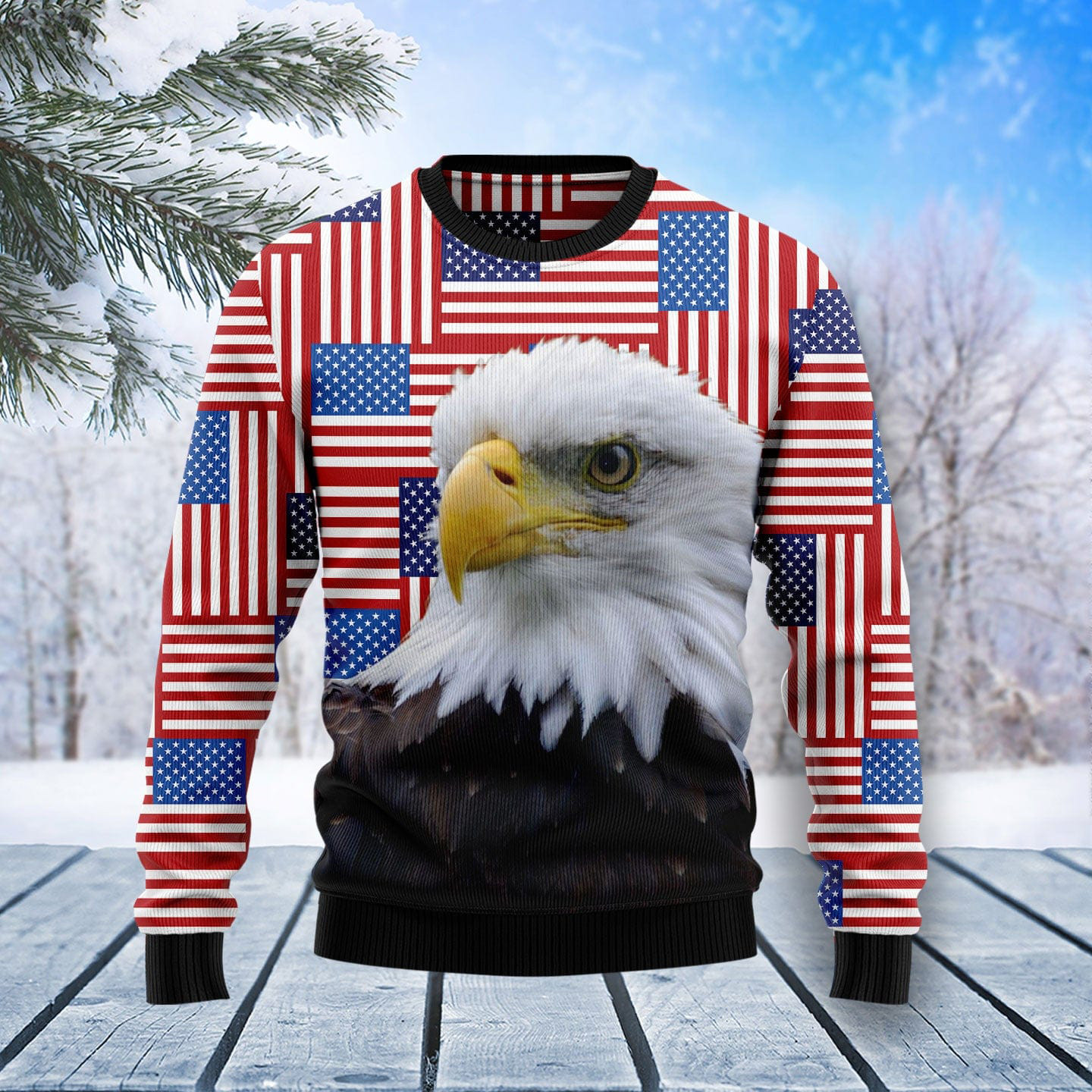 Eagle USA Flag Funny Ugly Xmas Sweaters Merry Xmas Clothes Patriotic Bald Eagle Gifts
