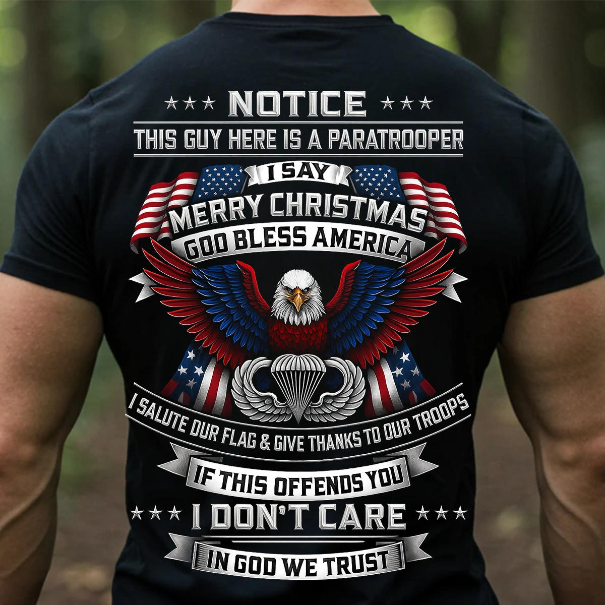 Eagle USA Flag Merry Christmas Shirt Paratrooper God Bless America Patriotic Apparel Gifts