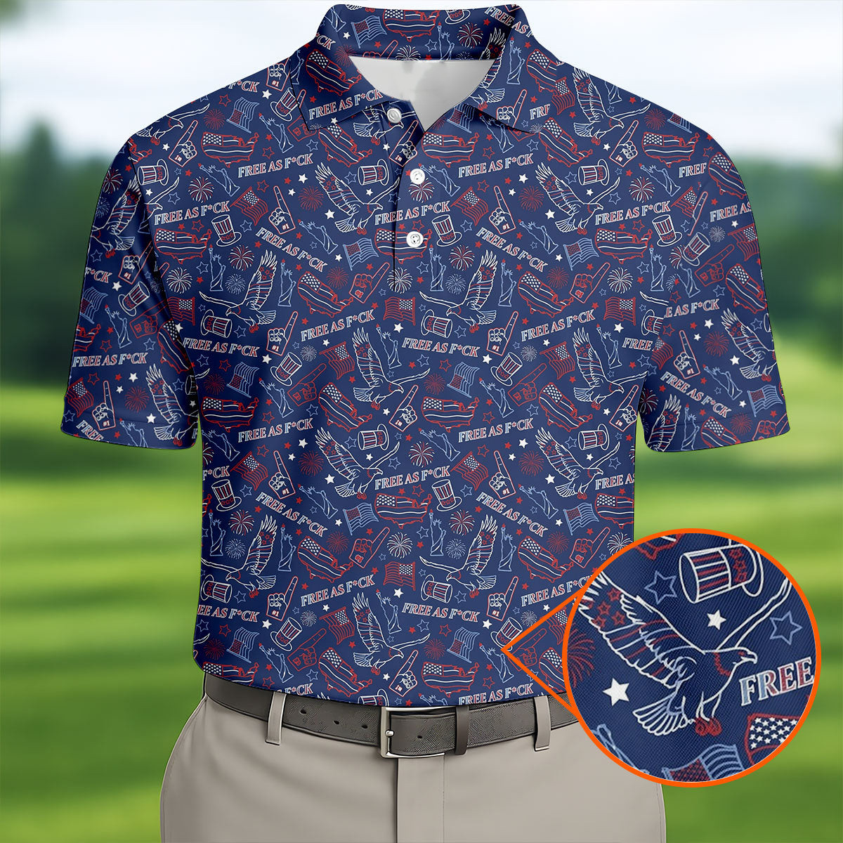 Eagle USA Free As Fck Funny Golf Polo Shirt Golf Outfit Men Cool Golf Gifts For Dad