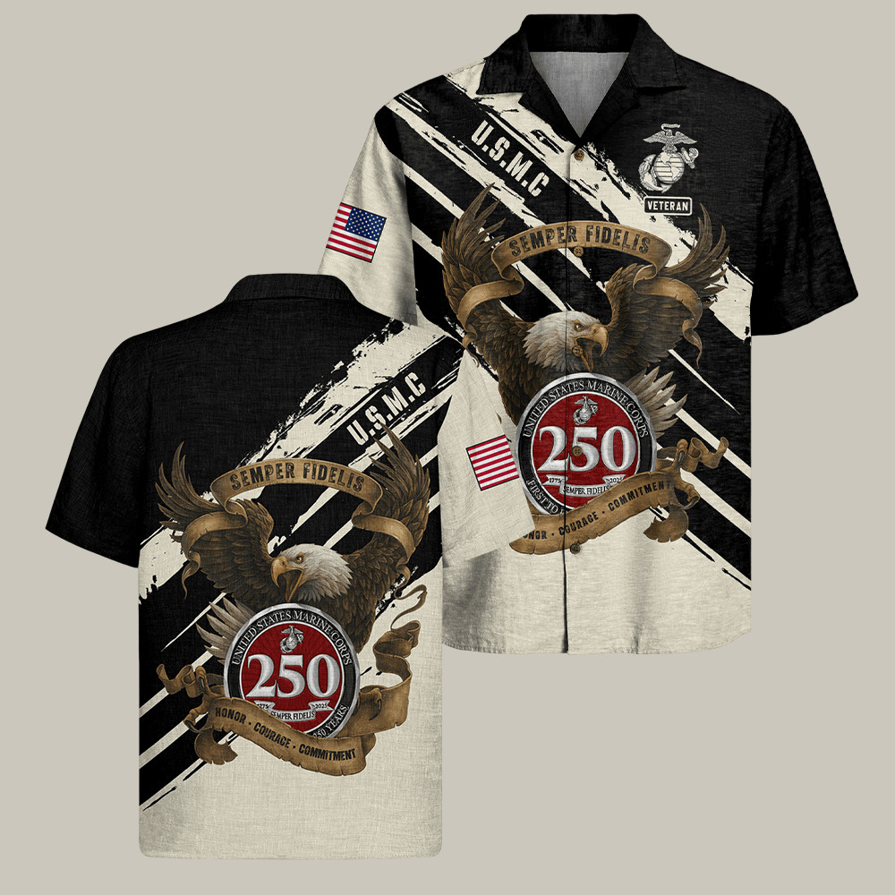 Eagle USMC 250th Anniversary 1775 2025 Hawaiian Shirt Semper Fidelis Patriot Gear Gifts