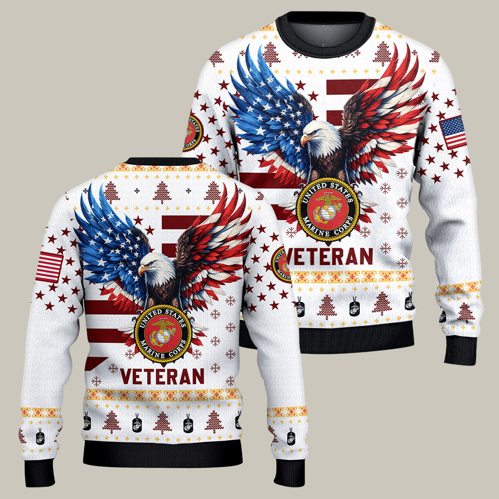 Eagle USMC 250th Anniversary Christmas Ugly Sweater Patriotic Clothing USMC Gifts For Dad