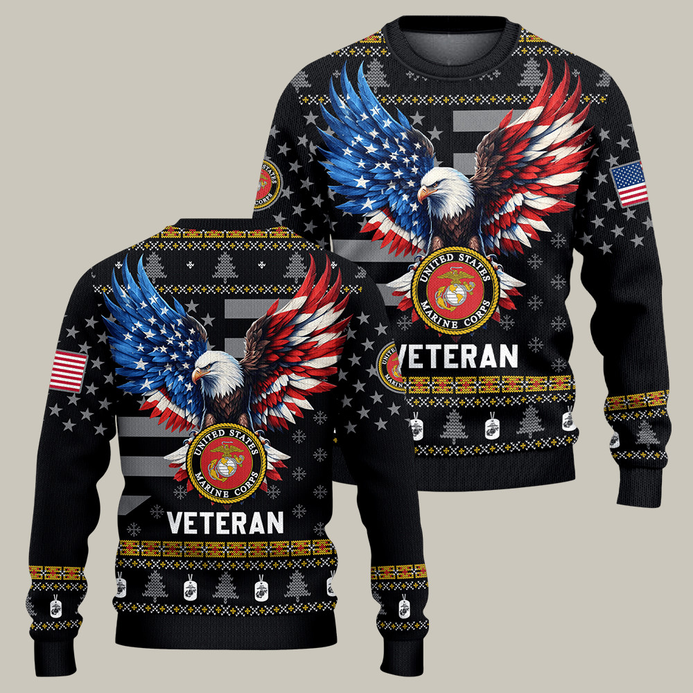 Eagle USMC 250th Anniversary Christmas Ugly Sweater Veteran Merch Gifts For Him