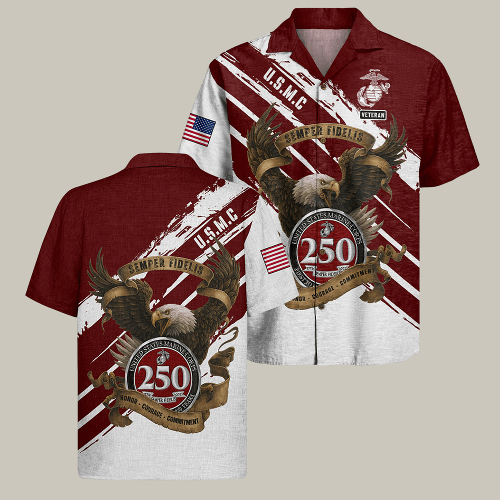 Eagle USMC 250th Anniversary Hawaiian Shirt Semper Fidelis Freedom Wear Gifts For Dad