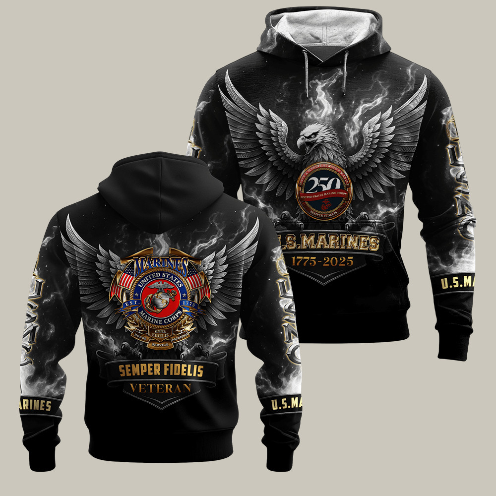 Eagle USMC 250Th Anniversary Hoodie Semper Fidelis US Marines Merch USMC Gifts