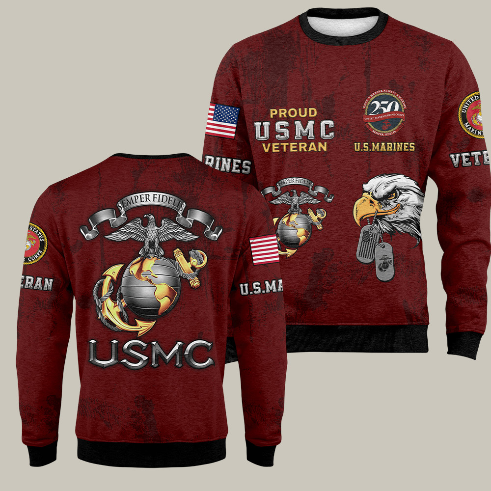 Eagle USMC 250th Anniversary Sweatshirt Proud USMC Veteran DD214 Apparel Gifts Ideas