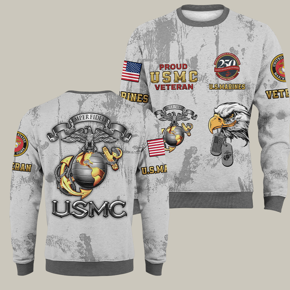 Eagle USMC 250th Anniversary Sweatshirt Proud USMC Veteran DD214 Apparel Patriotic Gifts