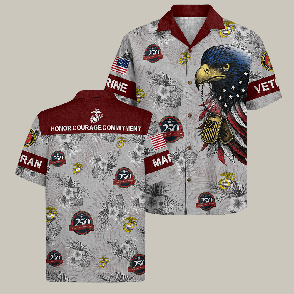 Eagle USMC 250Th Birthday Hawaiian Shirt Honor Courage Commitment Marine Corps Gifts