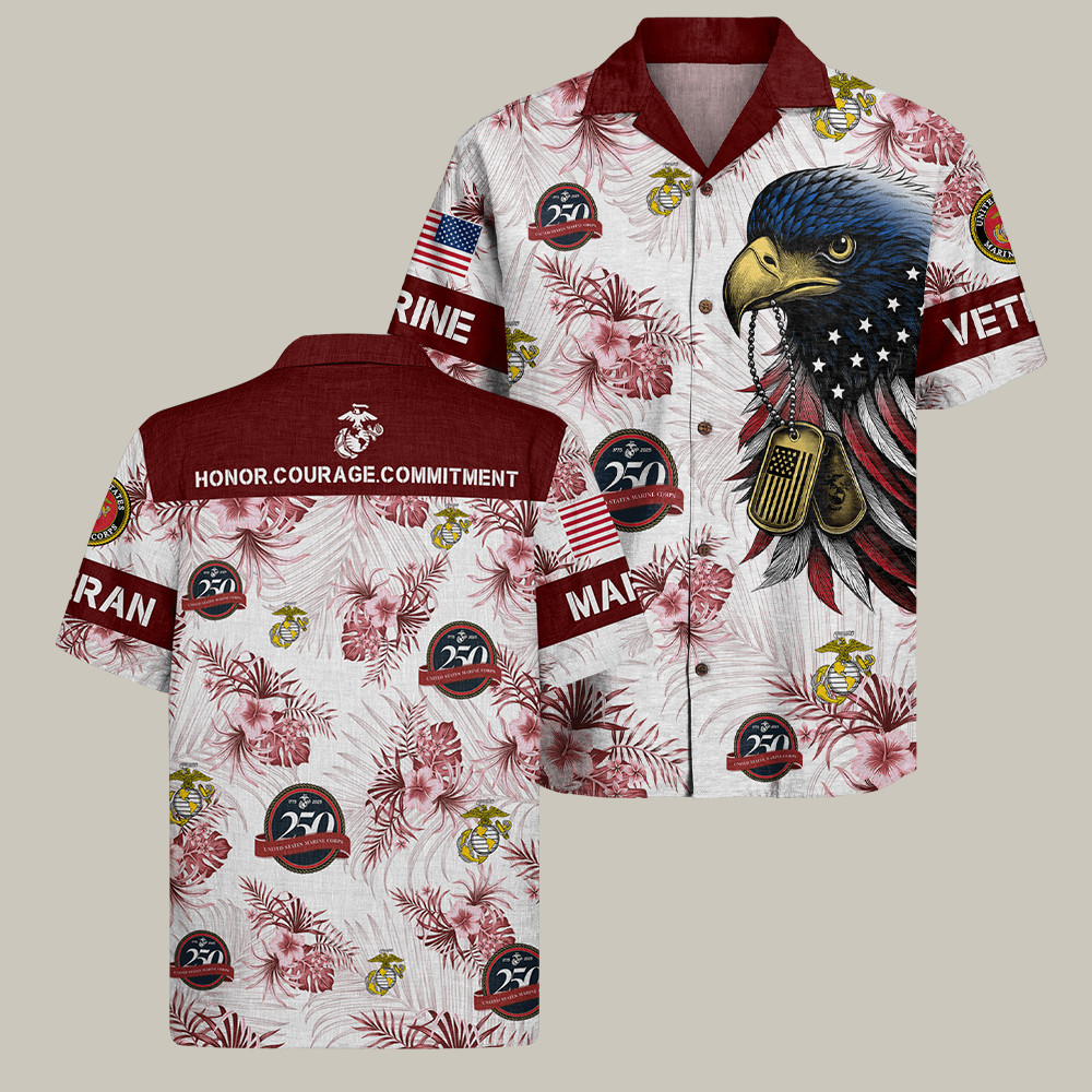 Eagle USMC 250Th Birthday Hawaiian Shirt Honor Courage Commitment USMC Gifts For Dad
