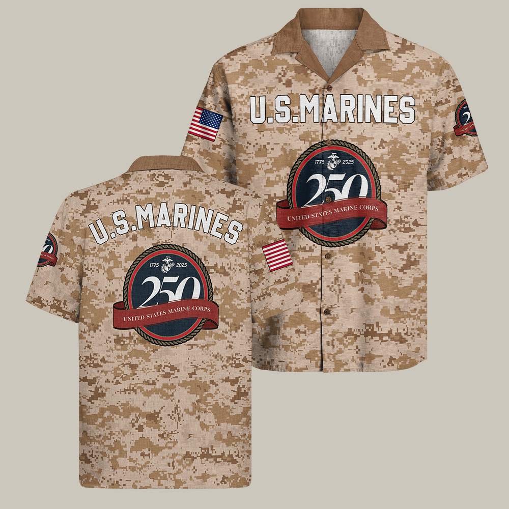 Eagle USMC 250Th Year Of Service Camo Hawaiian Shirt Semper Fidelis Apparel USMC Gifts For Him