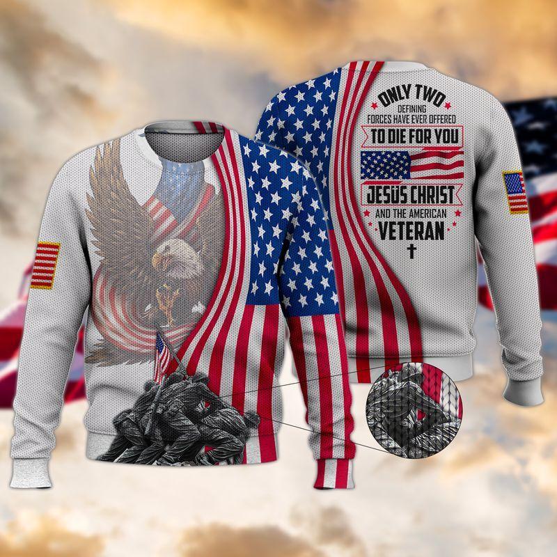 Eagle Veteran Jesus Christ Ugly Christmas Sweater American Flag Cross Religious Jumper Gifts