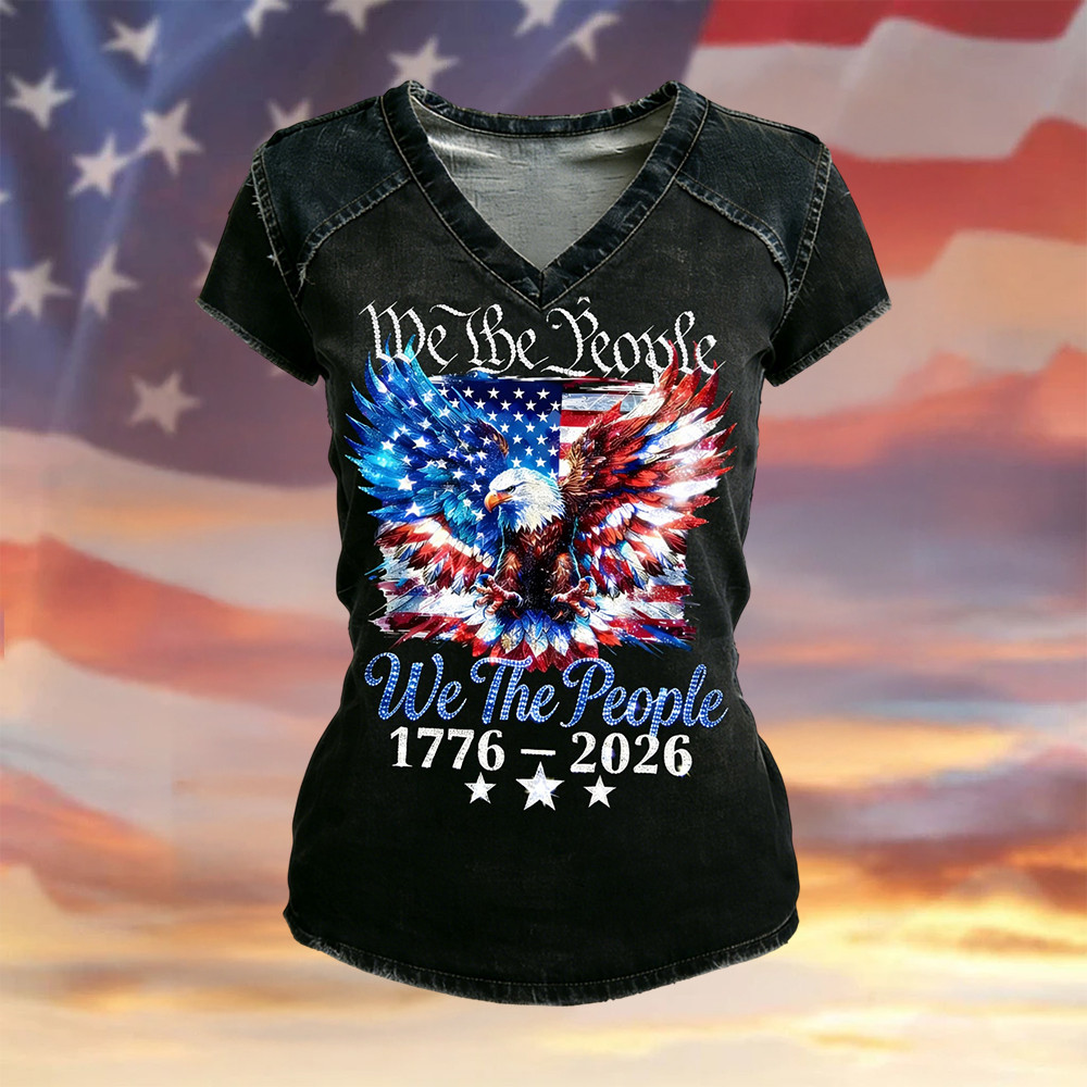 Eagle We The People V-Neck Shirt 1776 2026 Merch Anniversary Gift For Girlfriend