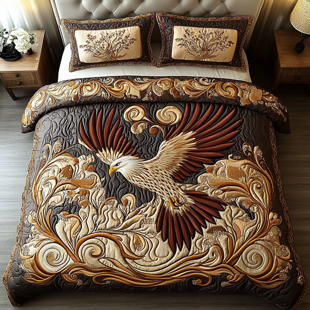 Eagle Wind Quilted Bedding Set Bed Room Decoration Gift Ideas For Eagle Lovers