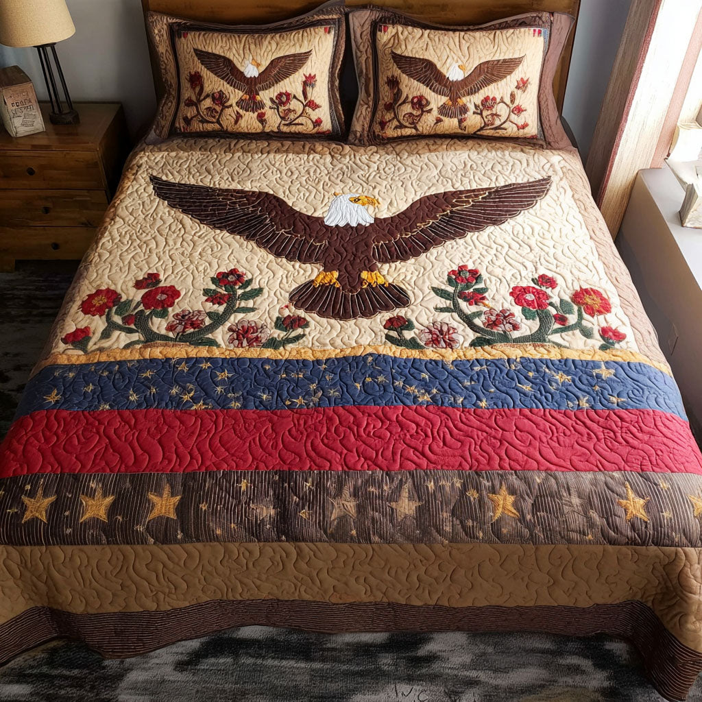 Eagles Honor Quilted Bedding Set Patriotic Room Decor Best Family Presents For Christmas