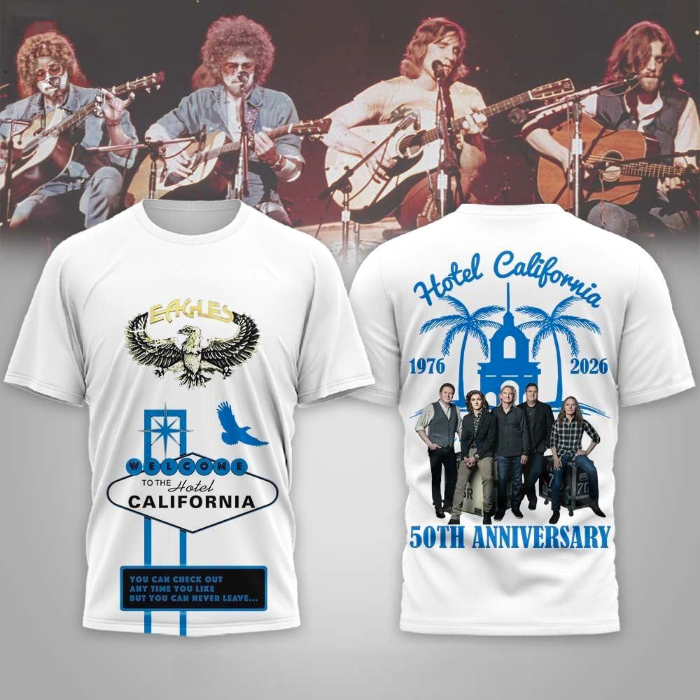 Eagles Hotel California 50th Anniversary 1976 2026 T-Shirt Fan Merch Gifts For Friends