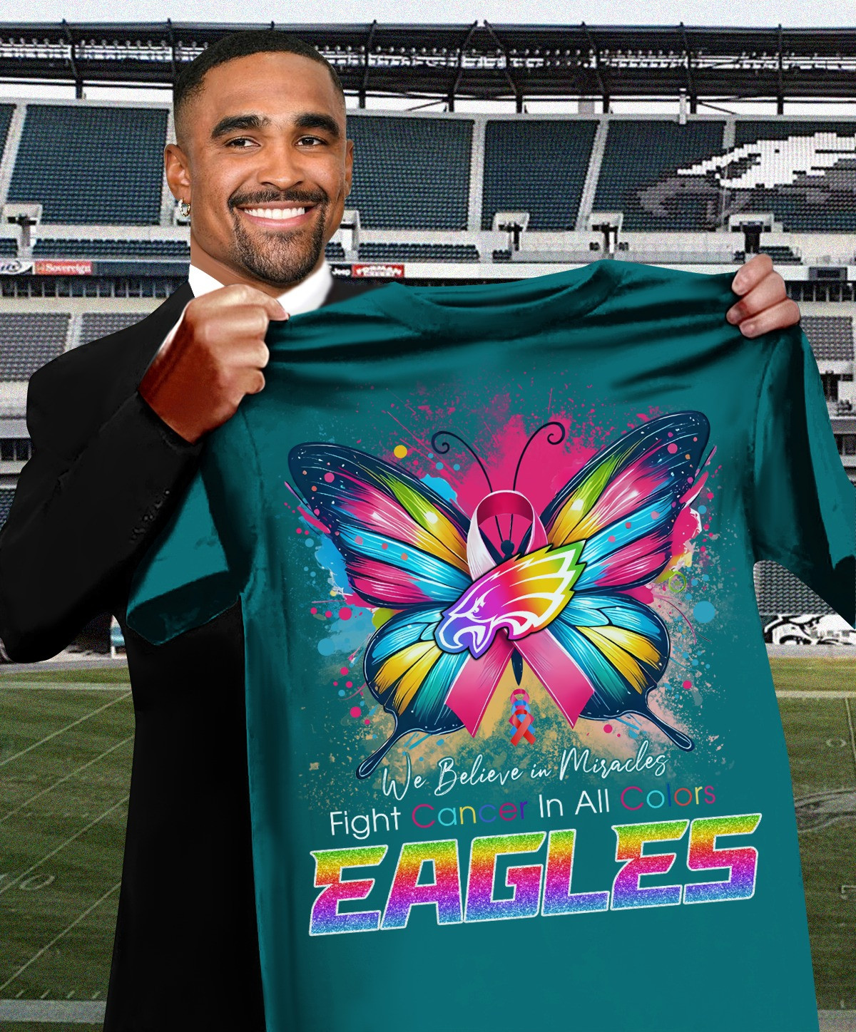 Eagles We Believe In Miracles Fight Cancer In All Colors T-Shirt Gifts For Eagles Fans