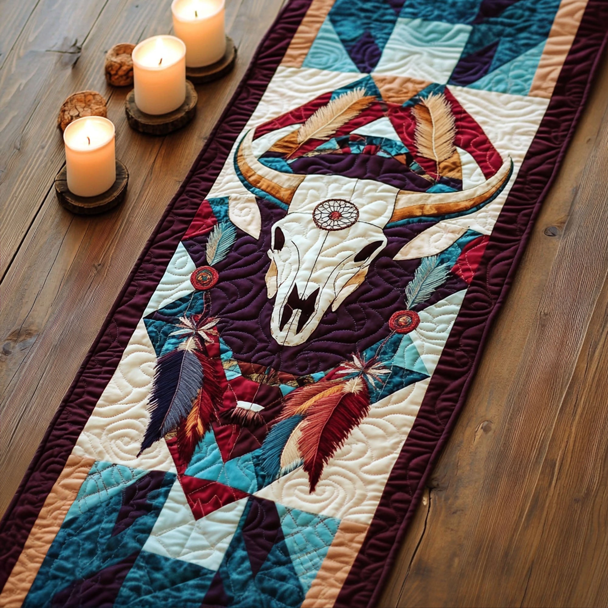 Earth and Sky Quilted Table Runner Dining Room Table Decor Native American Presents