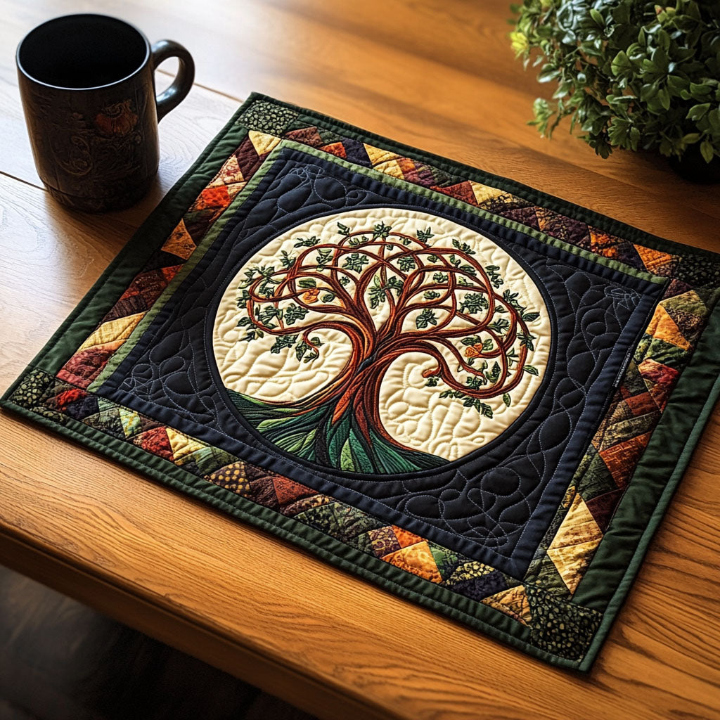 Earth Cycle Quilted Placemat Modern Holiday Decor Tree Of Life Gifts For Parents