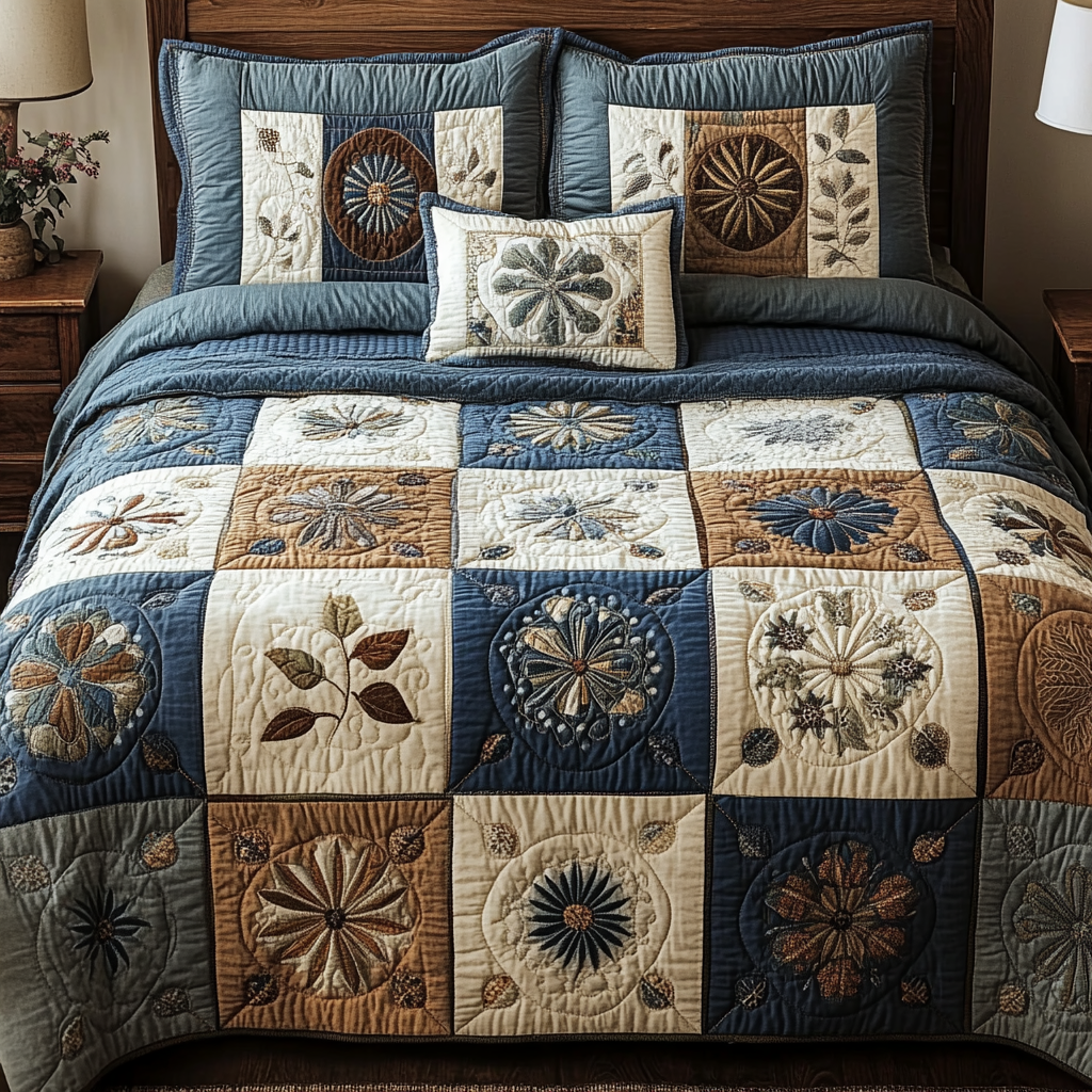 Earth Harmony Quilted Bedding Set Holiday Duvet Cover Set Christmas Gifts For Flower Lovers