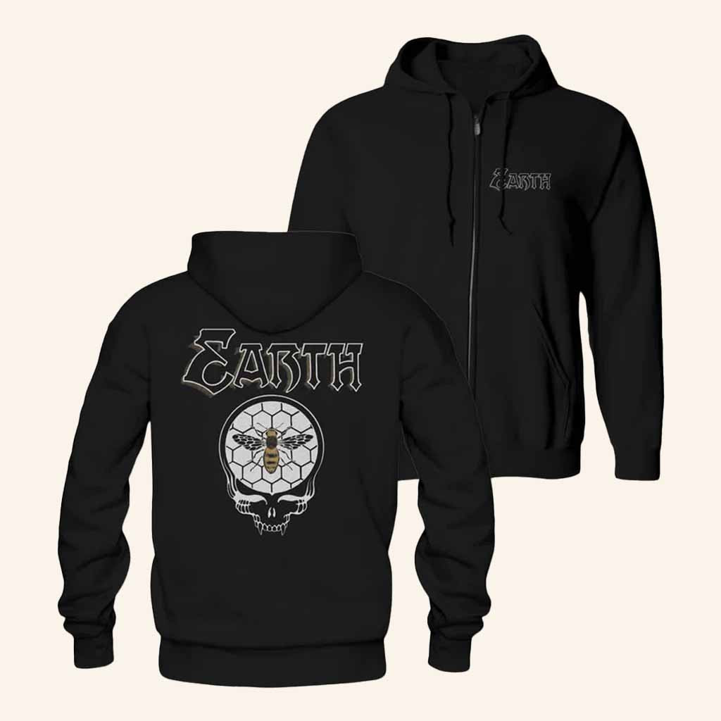 Earth Merch Honey Skull Black Zip Hoodie Husband Christmas Gift Ideas Earth Merch Honey Skull Black Zip Hoodie Husband Christmas Gift Ideas