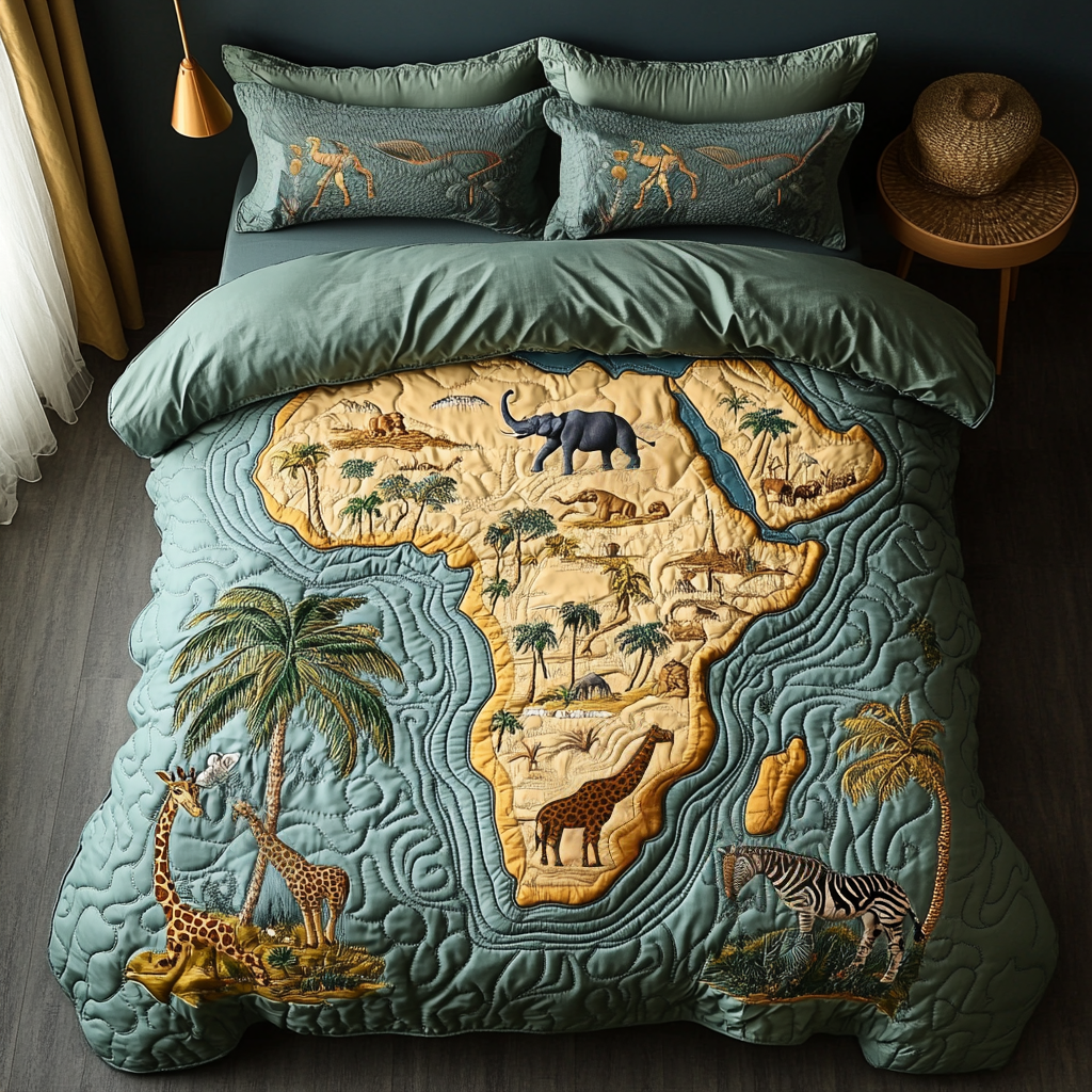 Earth Pulse Quilted Bedding Set Bed Decor Melanin African American Gifts