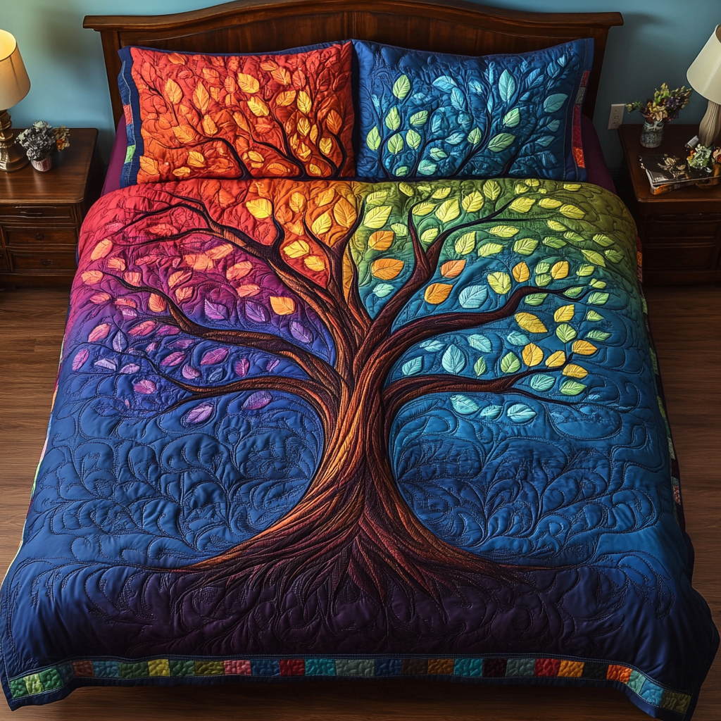 Earth Roots Quilted Bedding Set Best Bed Sheet Set Tree Of Life Gifts For Grangarents