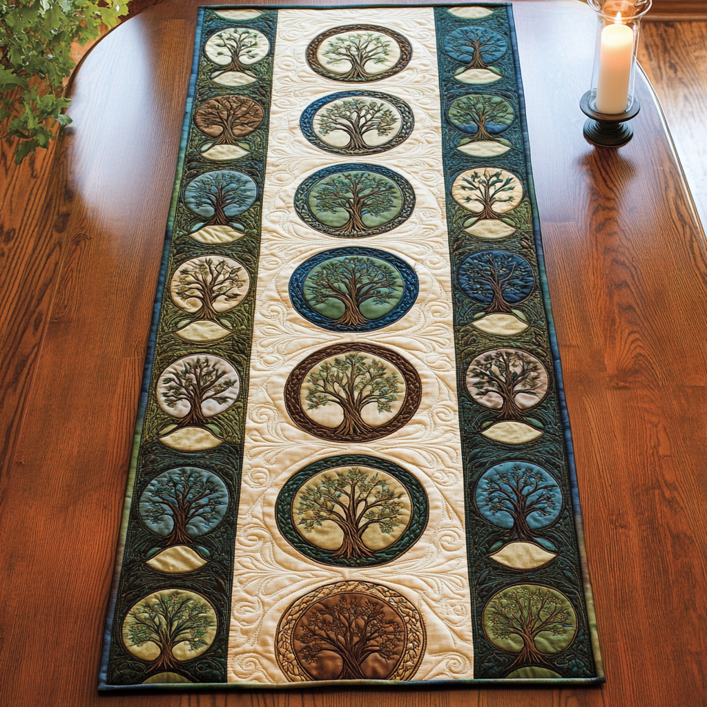 Earth Threads Quilted Table Runner Kitchen Table Decor Ideas Tree Of Life Gift Items
