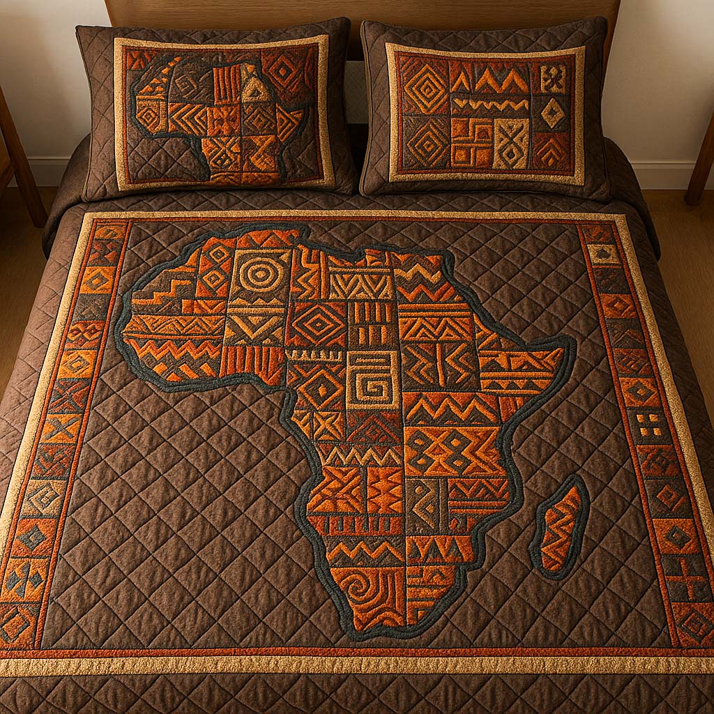 Earth Tone Africa Quilted Bedding Set Best Bedspread Set Black History Month Gifts