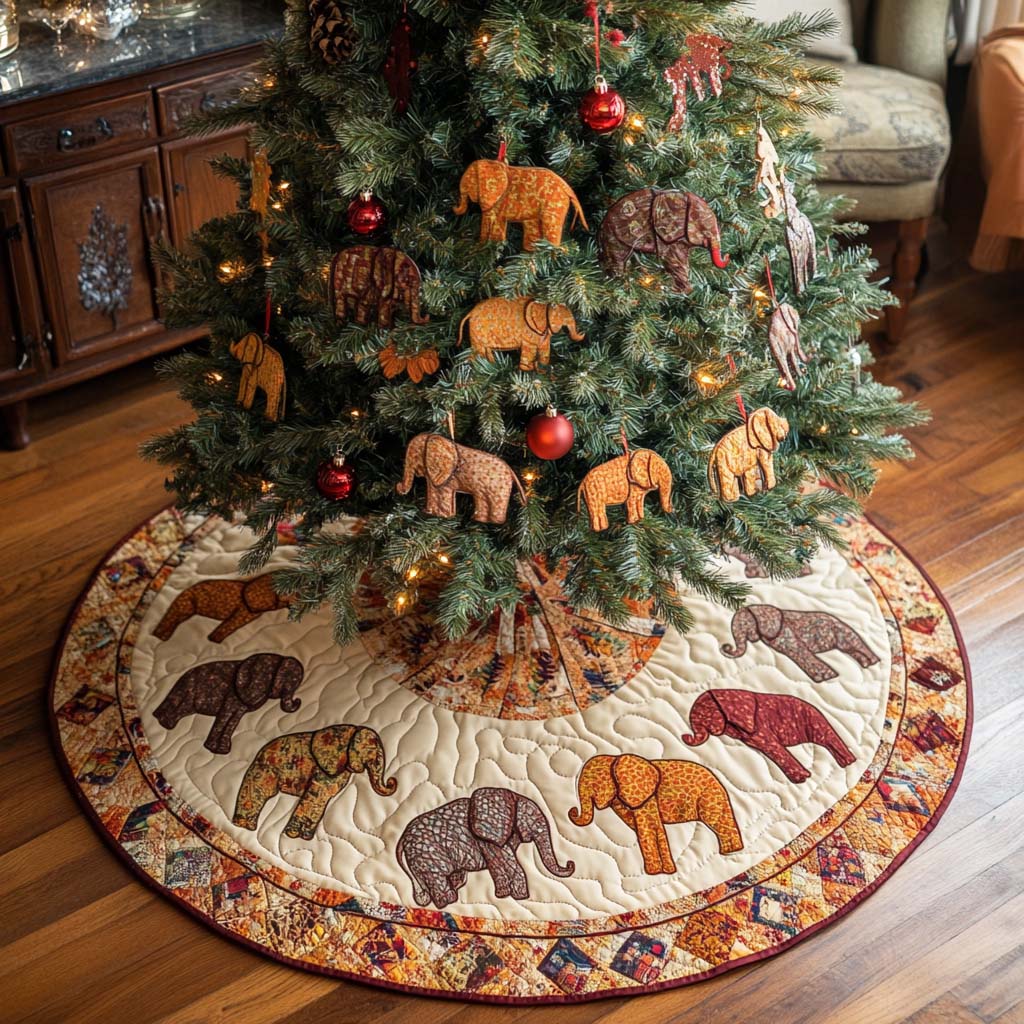 Earth Tones Christmas Quilted Tree Skirt Under-Tree Christmas Decor