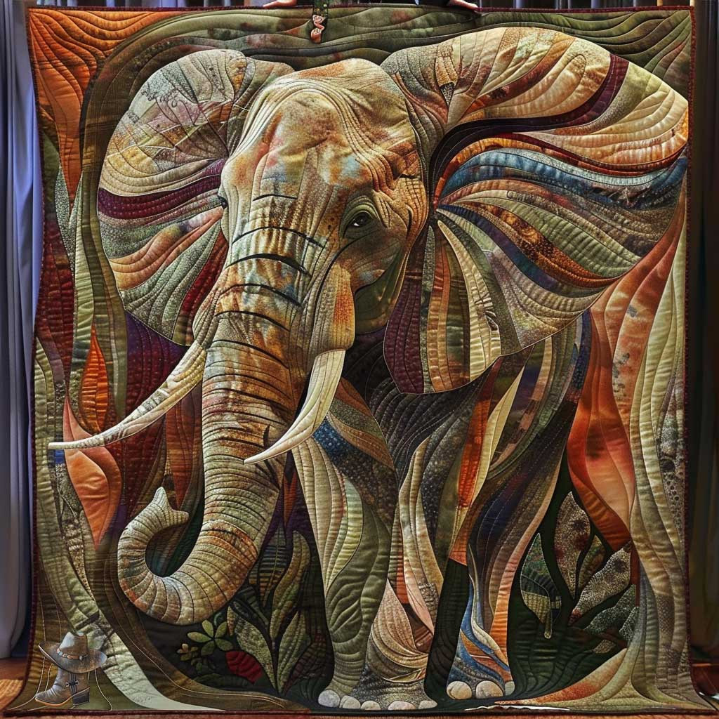 Earth Tones Elephant Holiday Christmas Quilt Blanket Father Daughter Presents