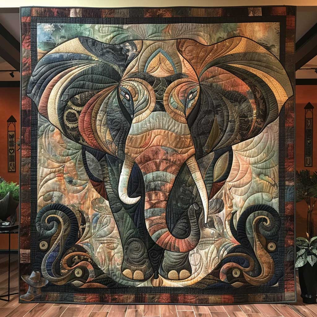 Earth Tones Elephant Holiday Christmas Quilt Blanket Good Christmas Gifts For Girlfriend
