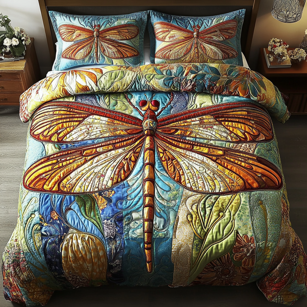 Earth Whirl Quilted Bedding Set Bed Decor Dragonfly Gift Ideas
