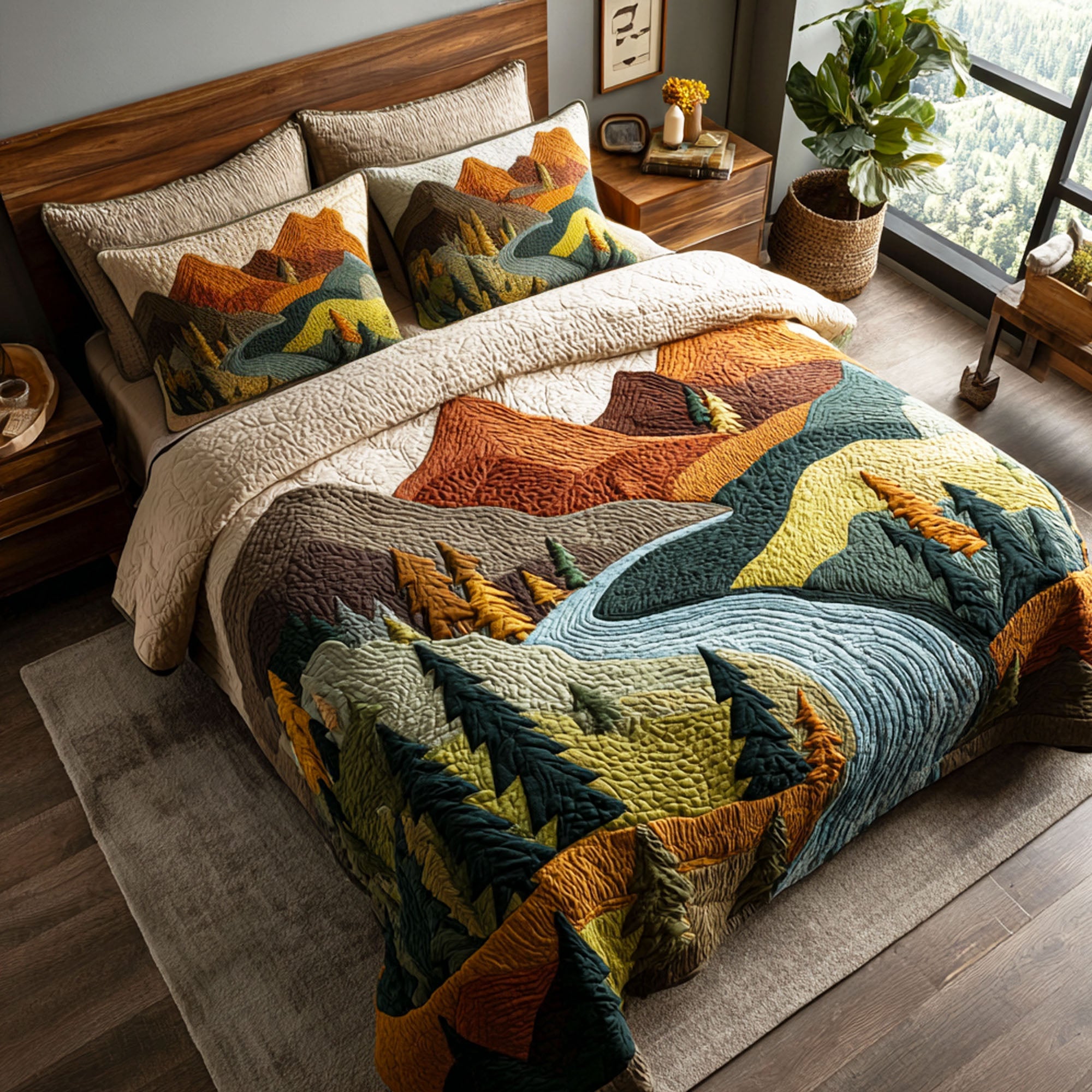 Earthbound Calm Quilted Bedding Set Cozy Bedroom Decor Mid Autumn Festival Gift Ideas