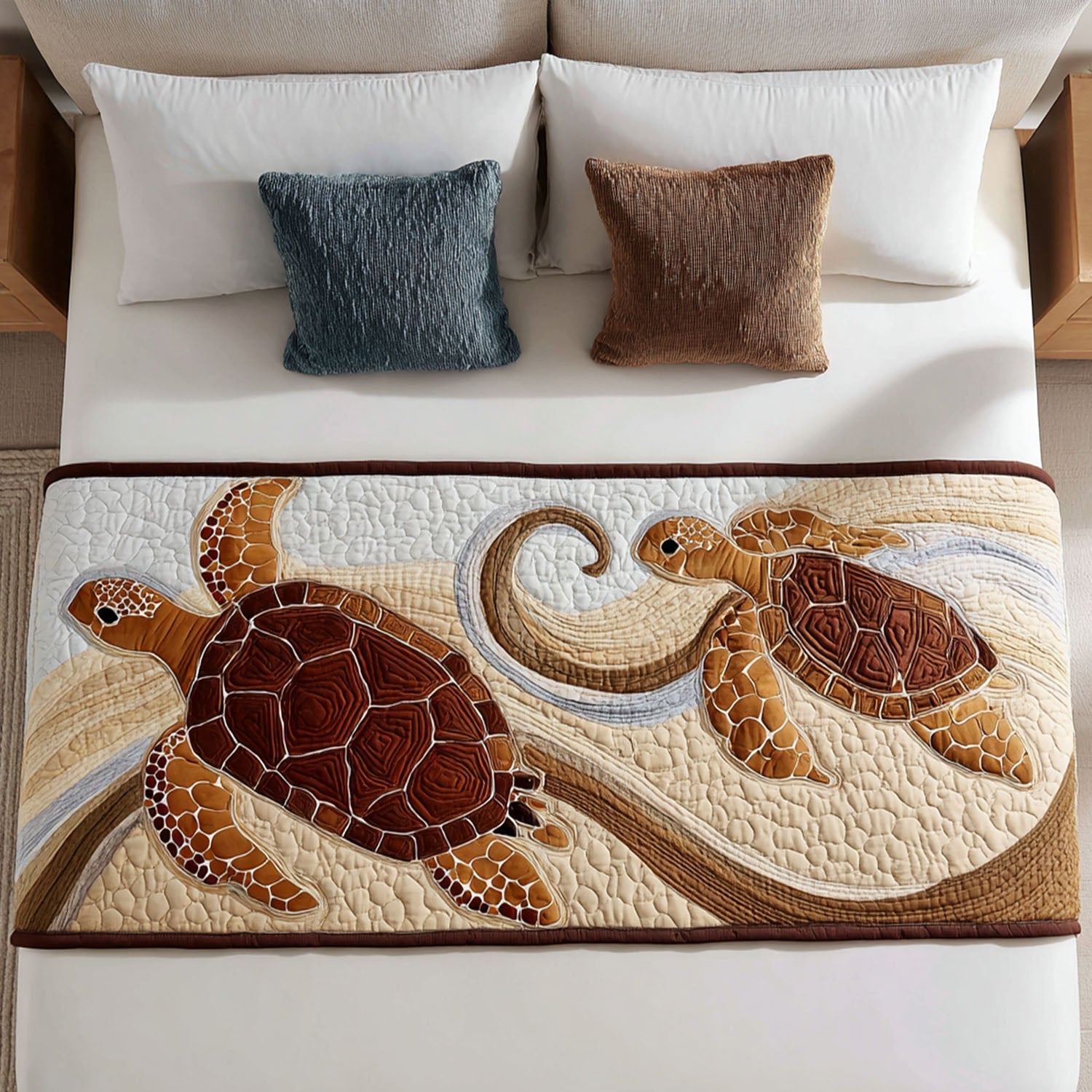 Earthbound Grace Quilted Bed Runner Cool Bedroom Decor Sea Turtle Gift Ideas
